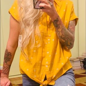 Old Navy Mustard Yellow Front Tie Floral Top